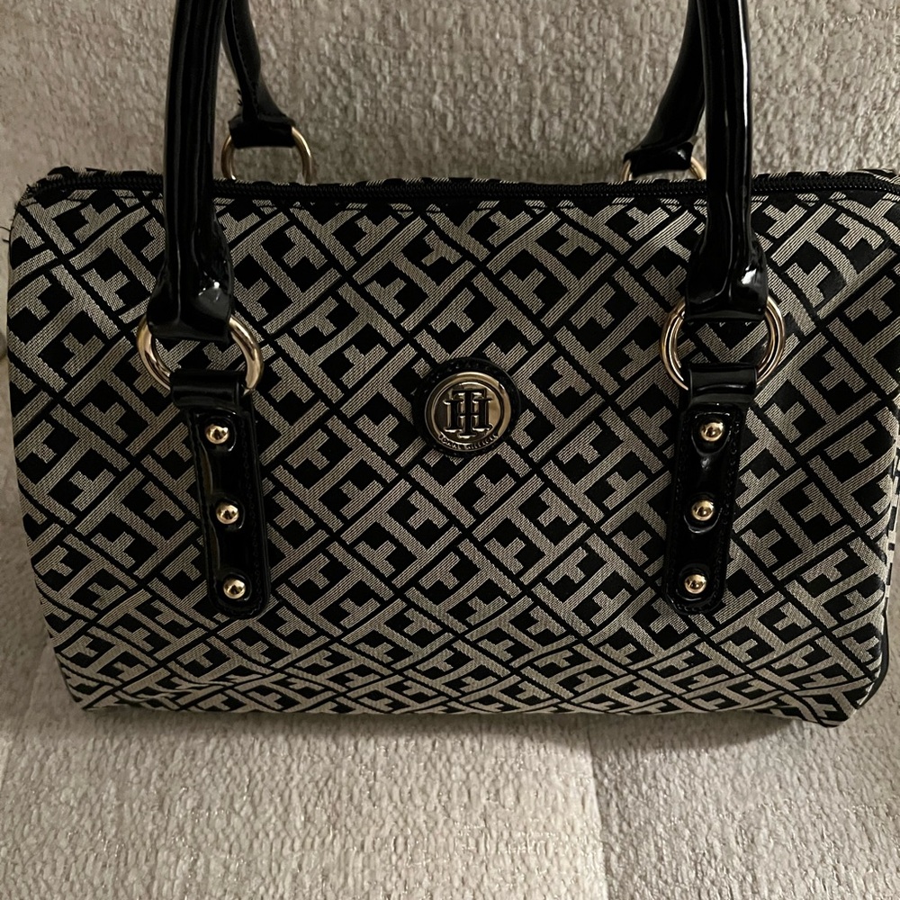 Tommy Hilfiger Black and White Geometric Handbag